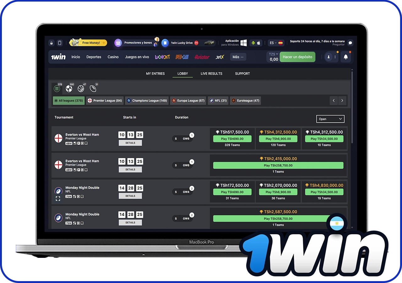 Información sobre Deporte de fantasía en 1win Argentina